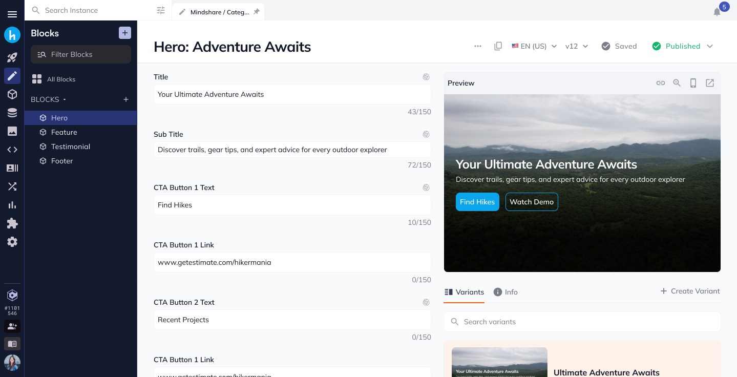 Content.One CMS Blocks Interface