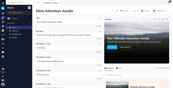 Content.One CMS Blocks Interface