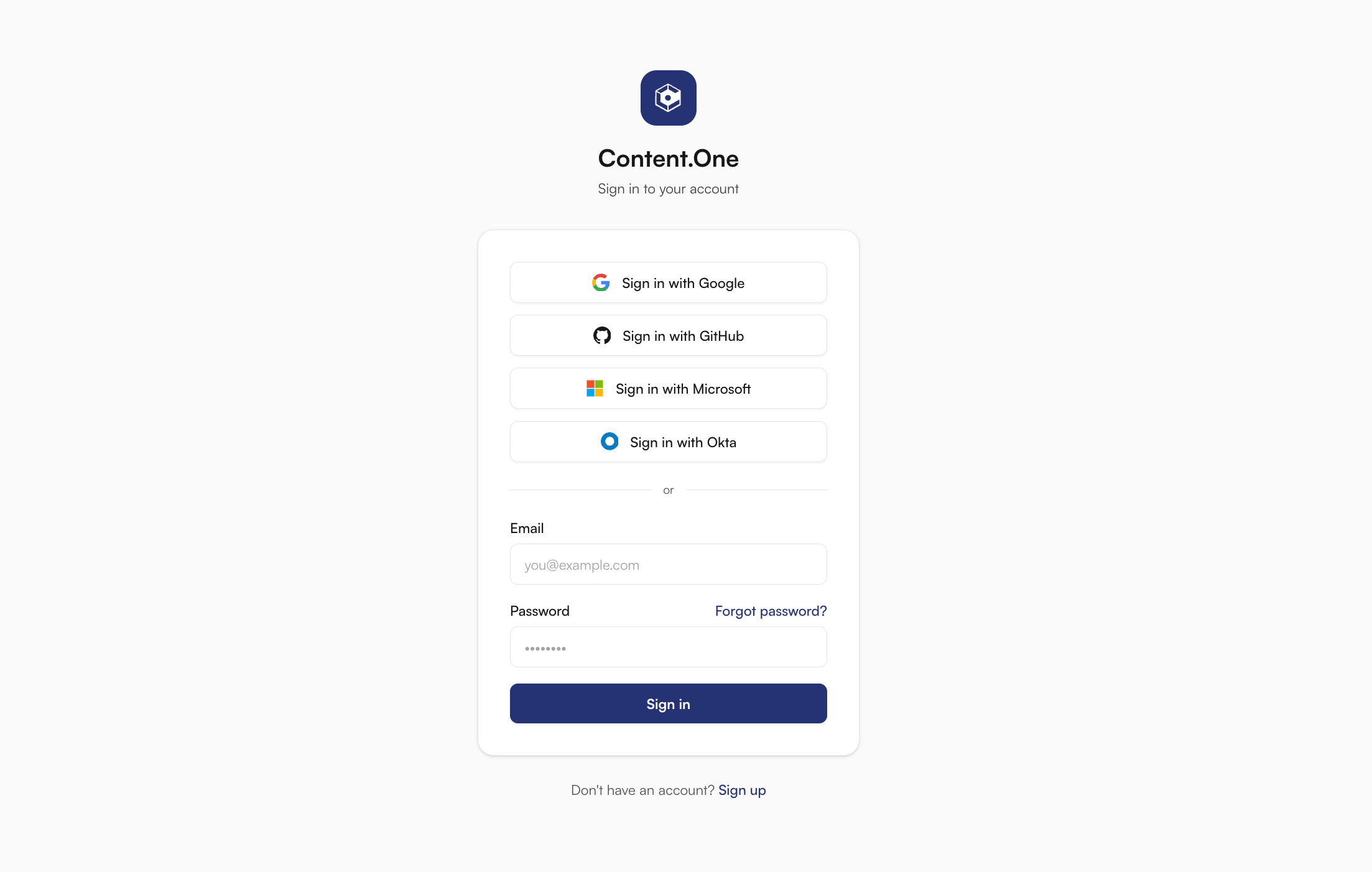 Content.One SSO sign-in screen