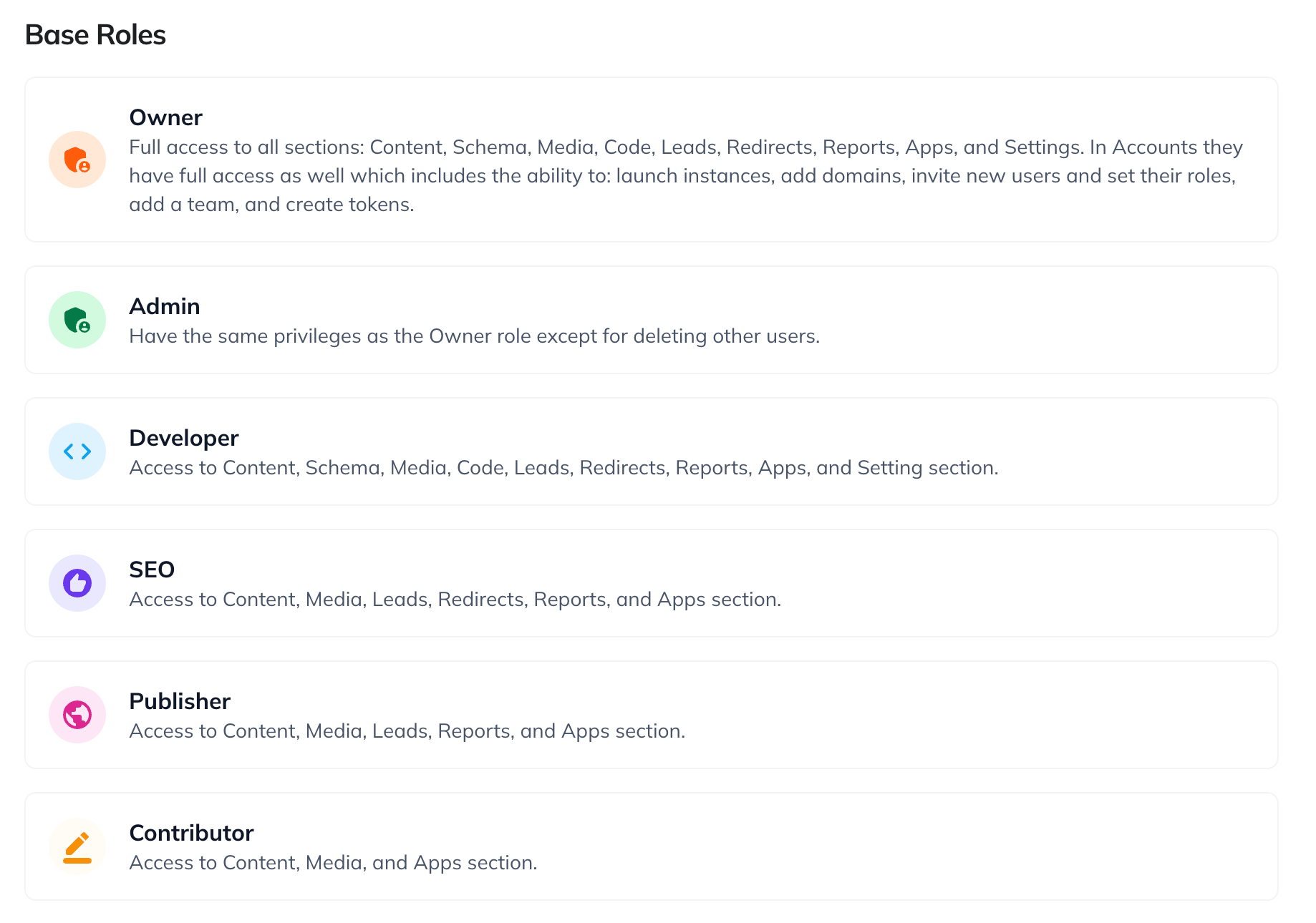 Content.One role management interface