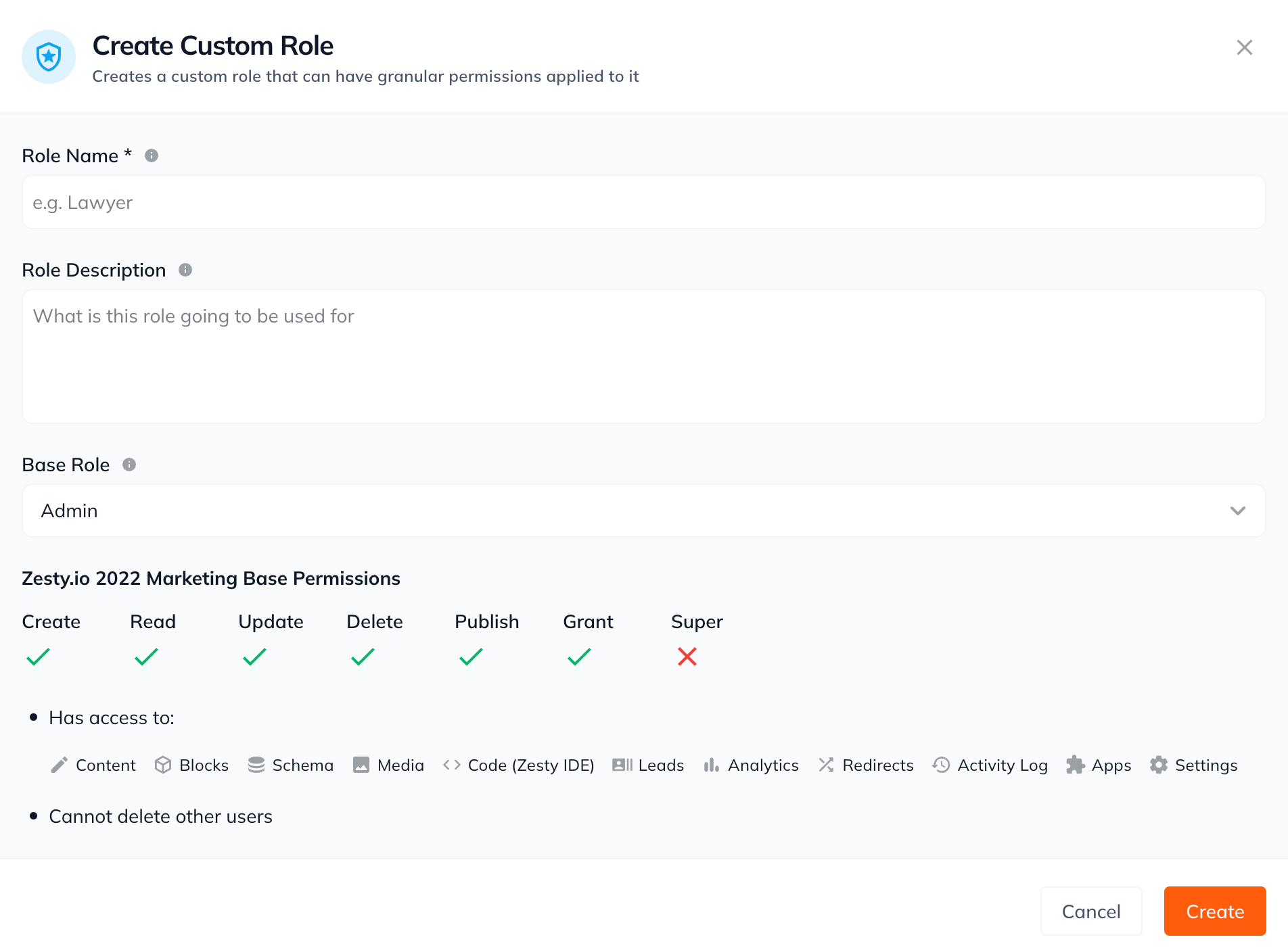 Custom role creation interface