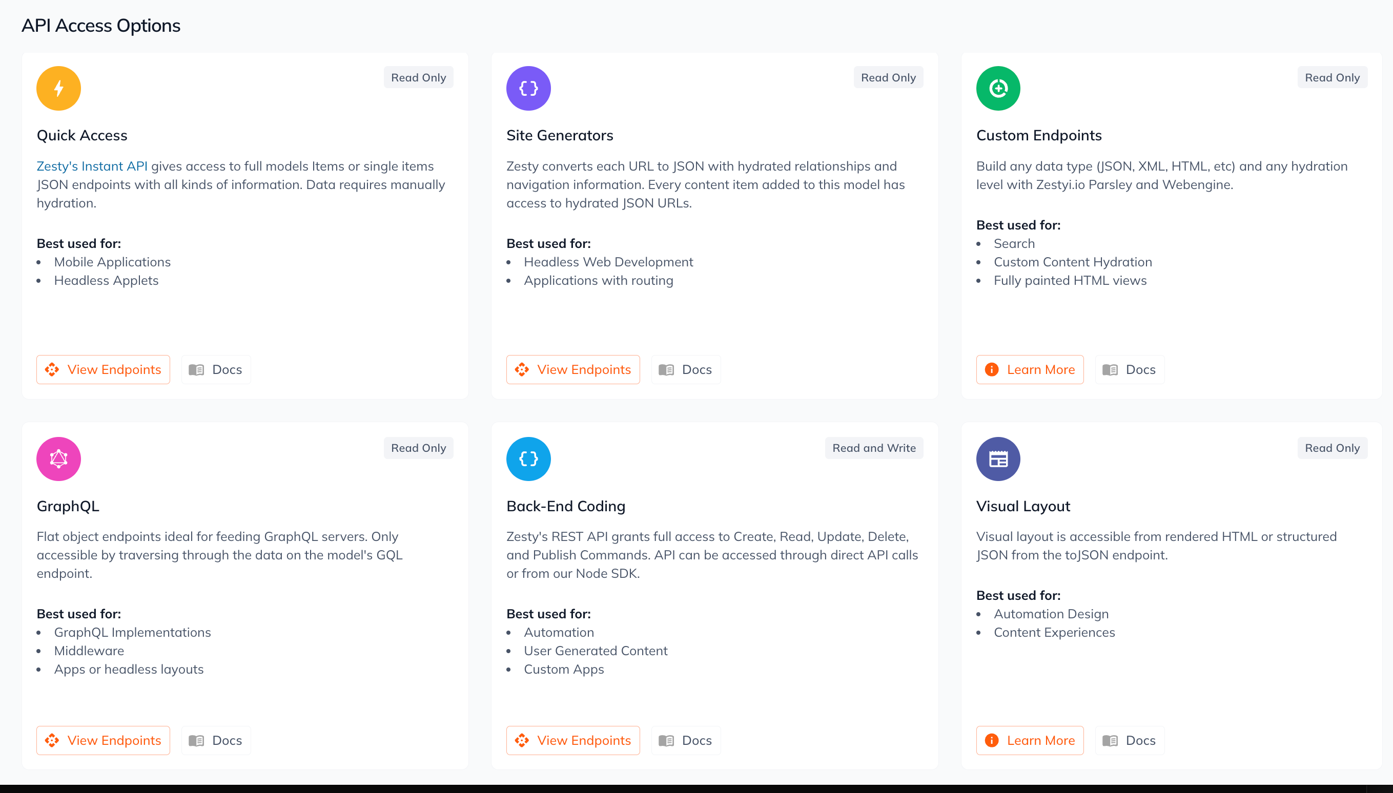 Content.One API access options interface
