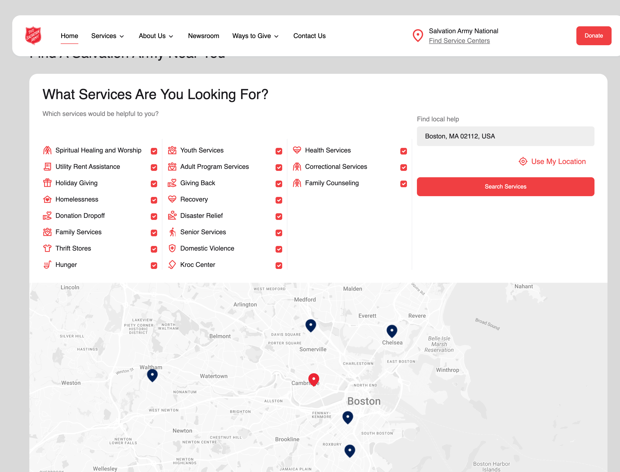 Service locator map