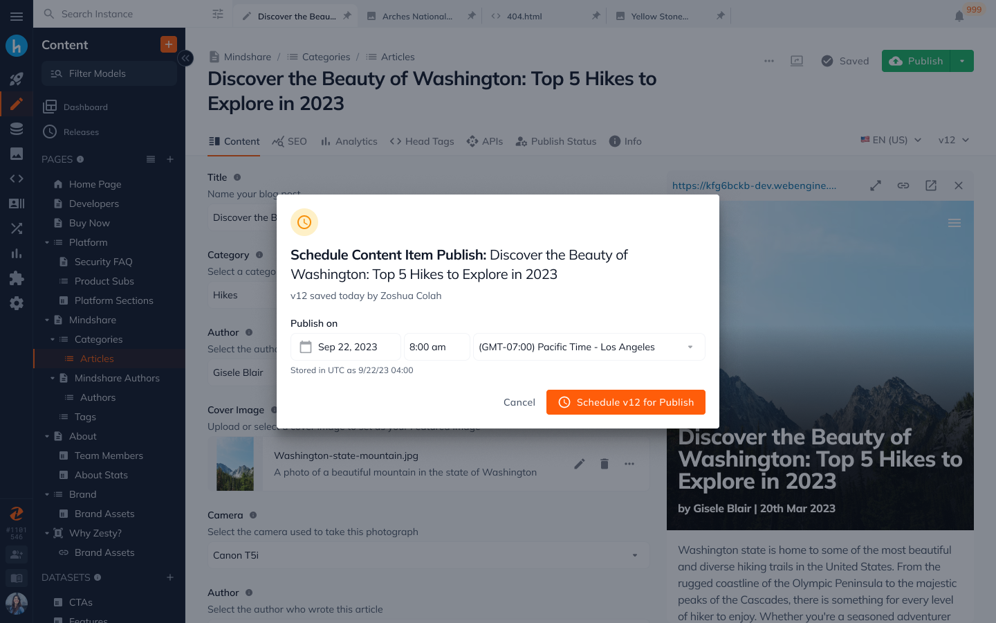 Content.One scheduling a coordinated publish